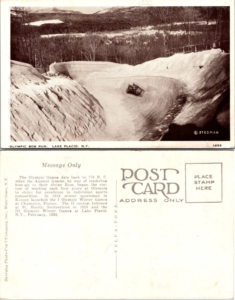 Olympic Bob Run Lake Placid New York Postcard