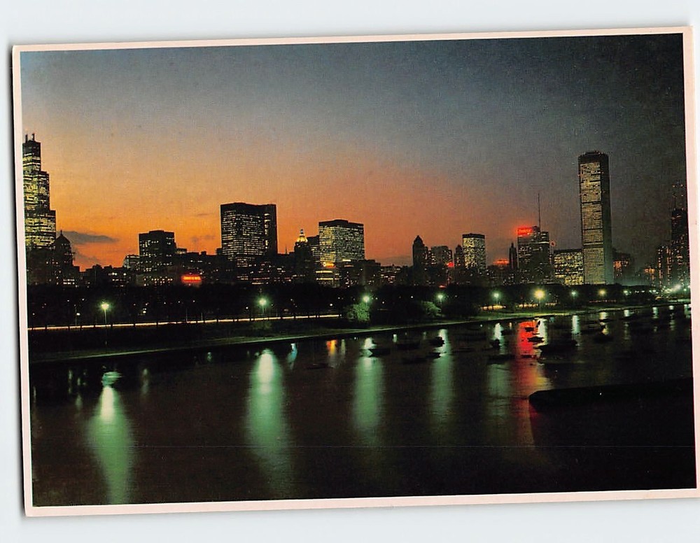 Postcard Night Skyline Lake Michigan Chicago Illinois USA North America