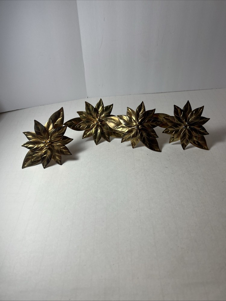 Shiny Gold Tone Metal Poinsettia Napkin Rings 3