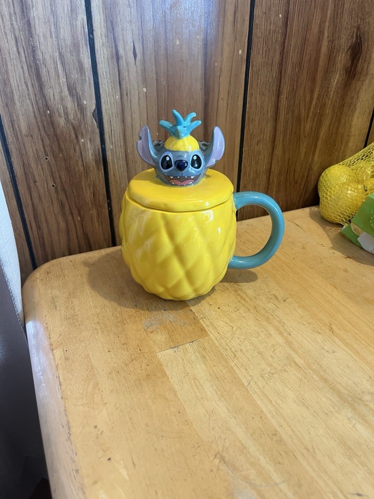 Disney Lilo & Stitch Pineapple 3D Sculpted Ceramic Mug With Lid | Holds 20 Ounce