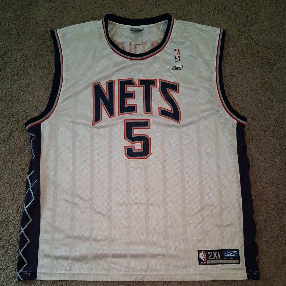 Vintage Jason Kidd New Jersey Nets Jersey (2XL) White/Navy Stitched Reebok