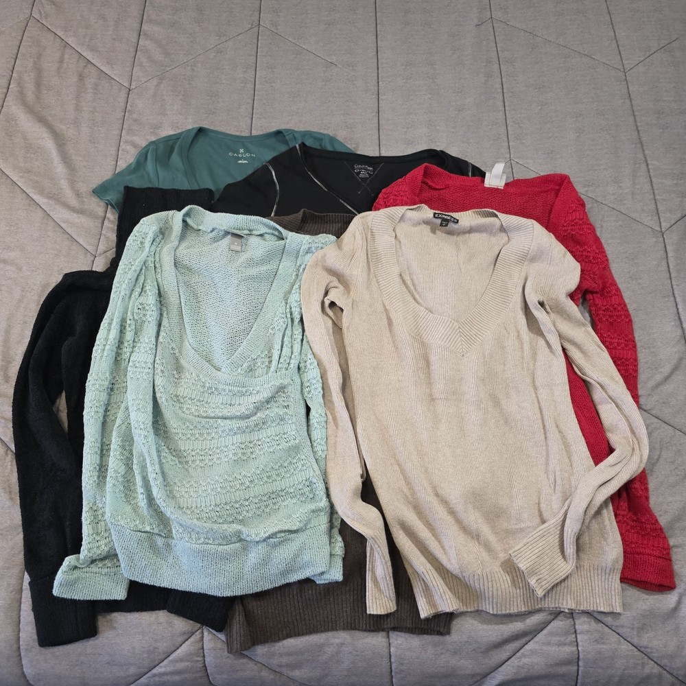 Womens Size Small Lot of 7 Tops Sweaters, Shirts - Calvin Klein, Vanity, Express