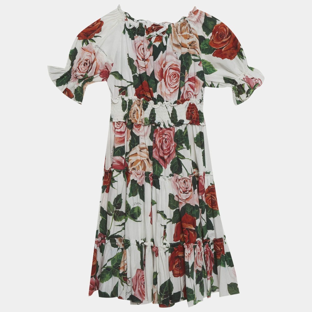 Dolce Gabbana Multicolour Floral Print Cotton Tiered Dress 78 Yrs