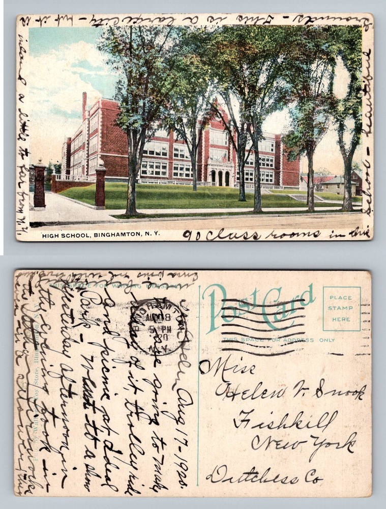 Binghamton, NY-New York, High School Building & Grounds Vintage c1920 Postcard