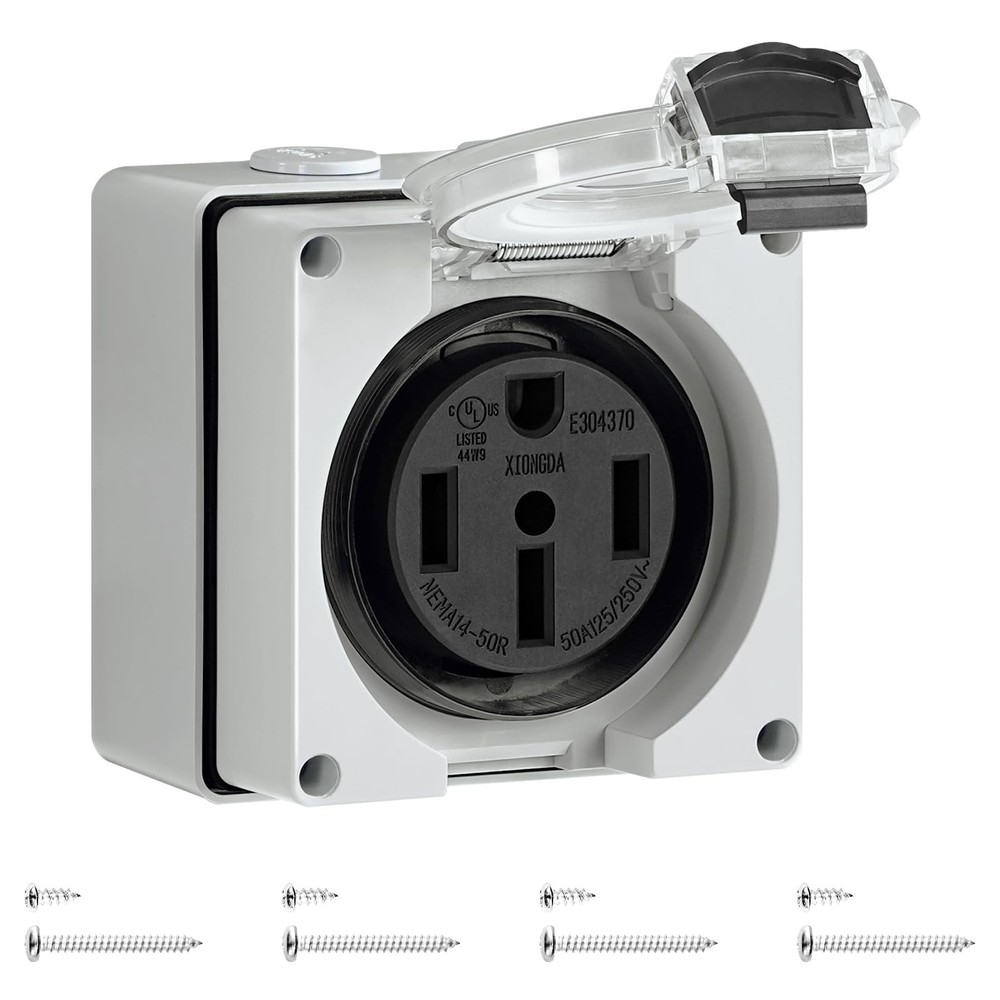 50 Amp RV Power Outlet Box, 125V/250V NEMA 14-50R RV Outlet, Weatherproof Ele...