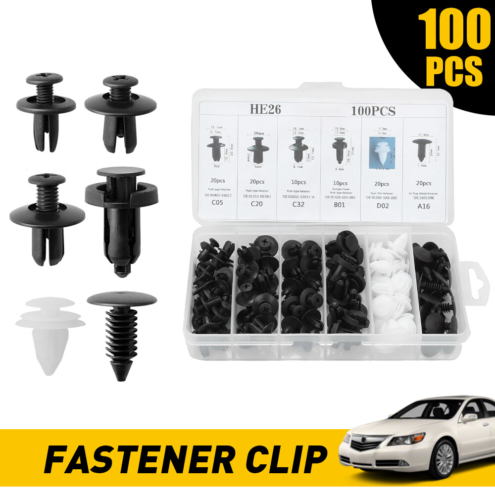 100PCS Car Push Pin Rivet Fasteners for Door Panel & Bumper Trim Clips