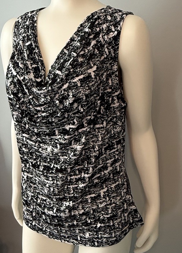 Calvin Klein Sleevless Black & White  Cowl Neck Blouse Woman's Size Large
