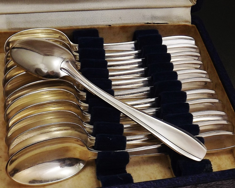 Vintage 1950s SFAM Chambly Art Deco Silver Metal Teaspoons – Set of 12