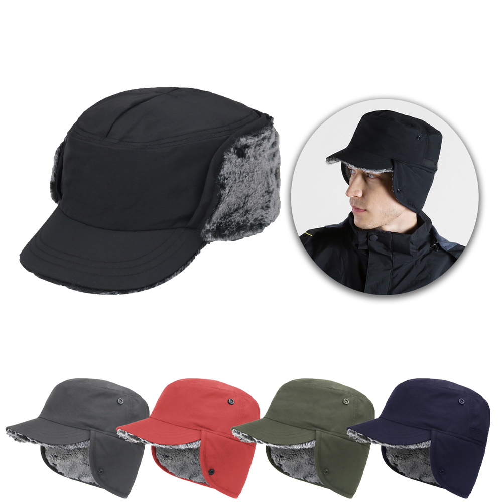Winter Baseball Cap with Ear Flaps for Men Women Warm Faux Fur Lined Hunting Hat