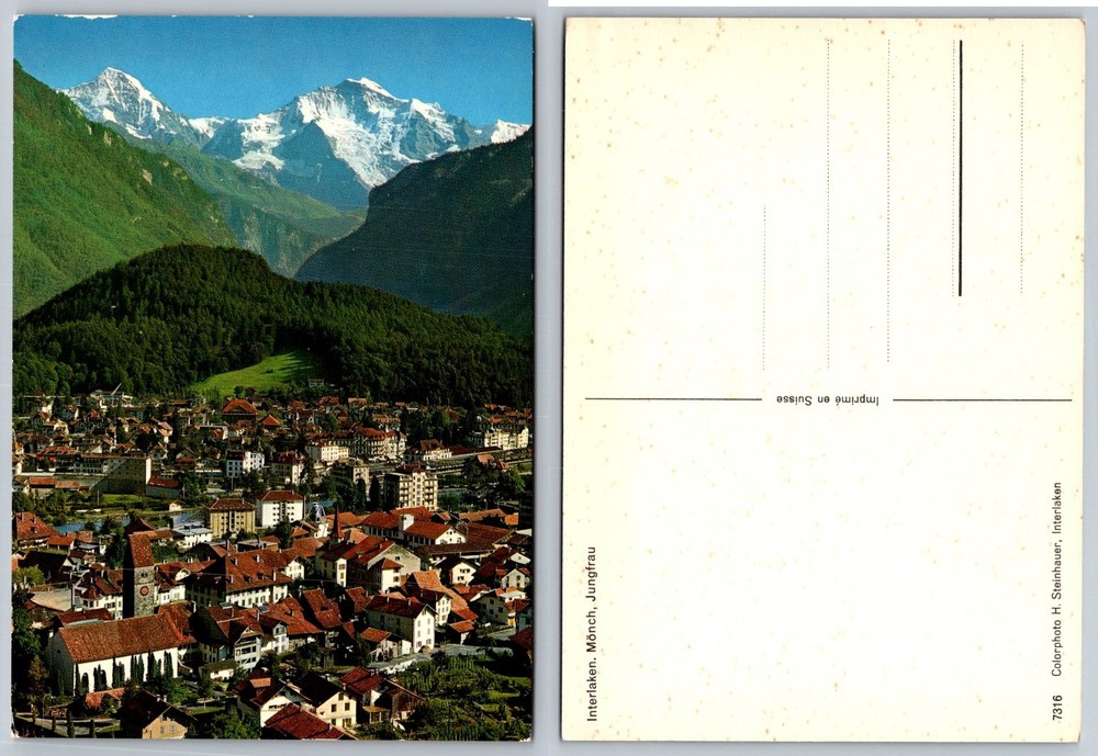 Interlaken Switzerland Swiss Alps Mönch Jungfrau Colorphoto Postcard Vintage