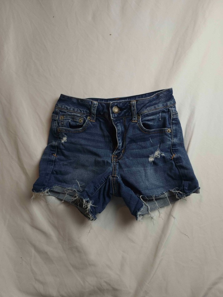 American Eagle Jean Shorts Womens Size 0 Blue Denim Cut Off Distressed Stretch