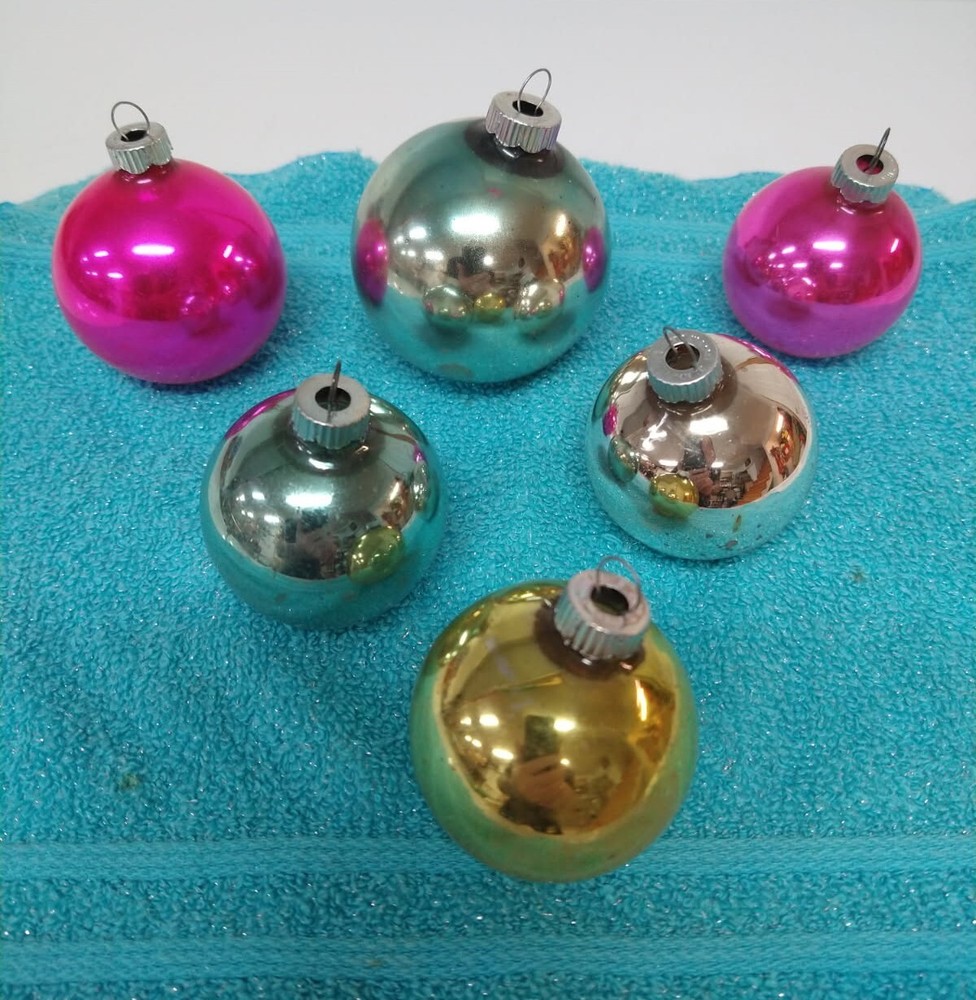Set Of 6 Vintage Glass Ball Shiny Brite Usa Christmas Ornaments  Mid-Century