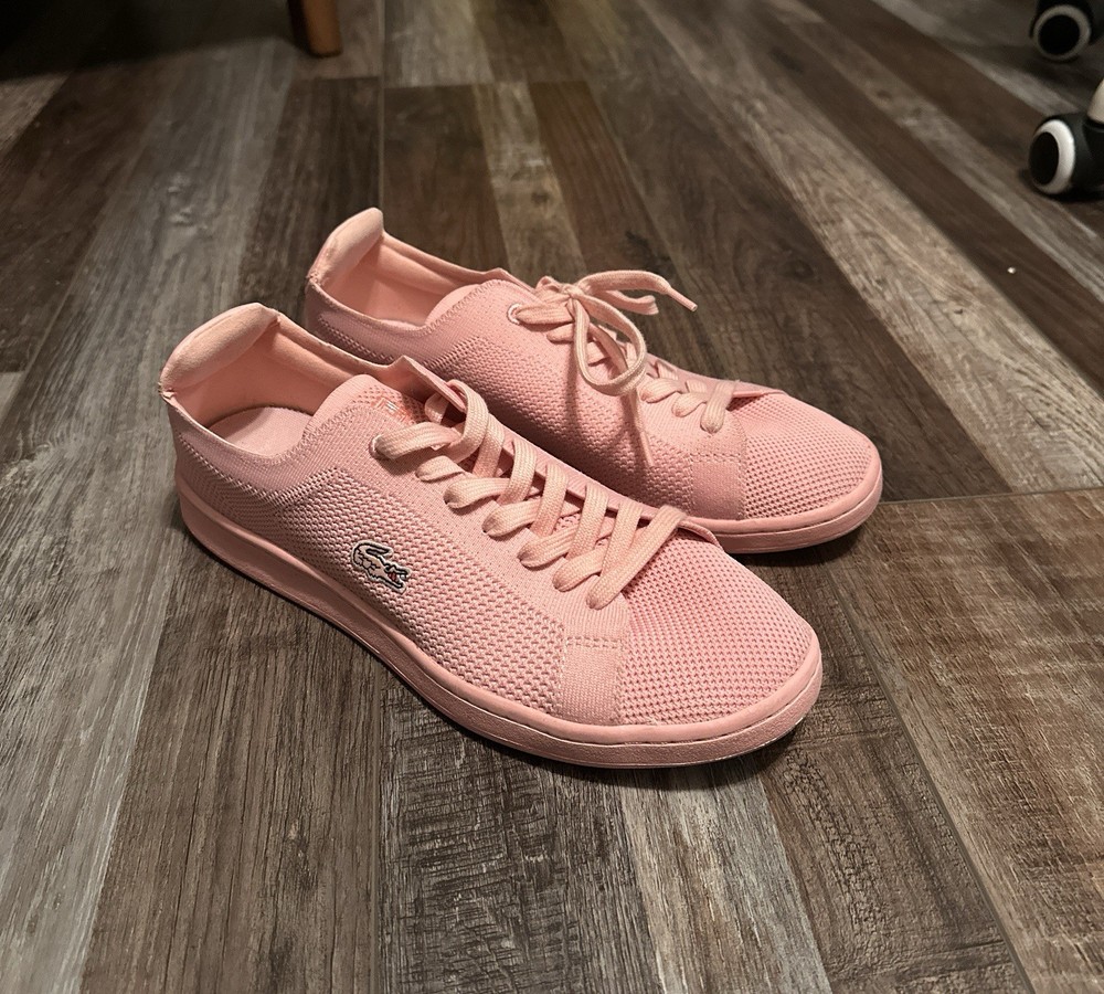 Women's Lacoste Carnaby Pique Textile Heel Pop Trainers Rose Pink Size 7.5