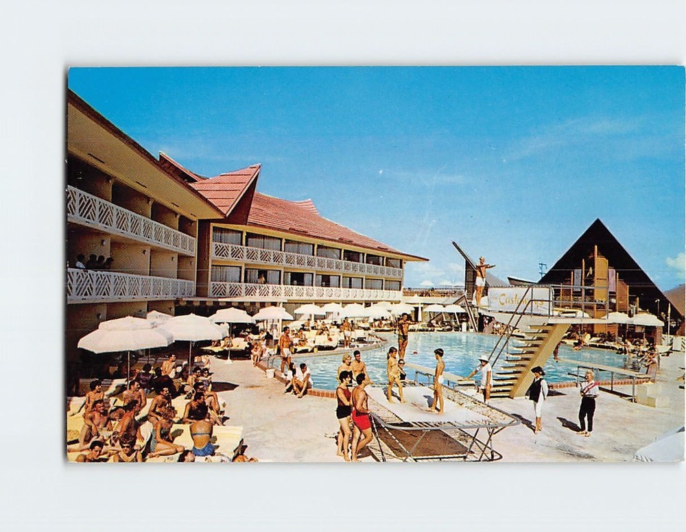 Postcard Pool View Castaways Motel Miami Beach Florida USA