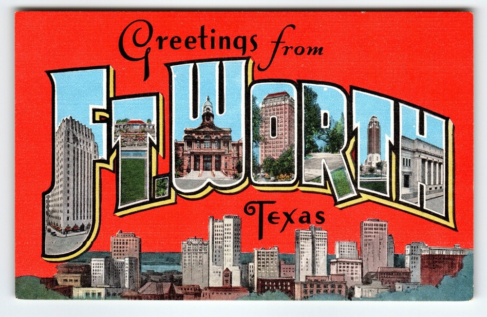 Greetings From Ft Worth Texas Large Letter Linen Postcard No Star Version Kropp