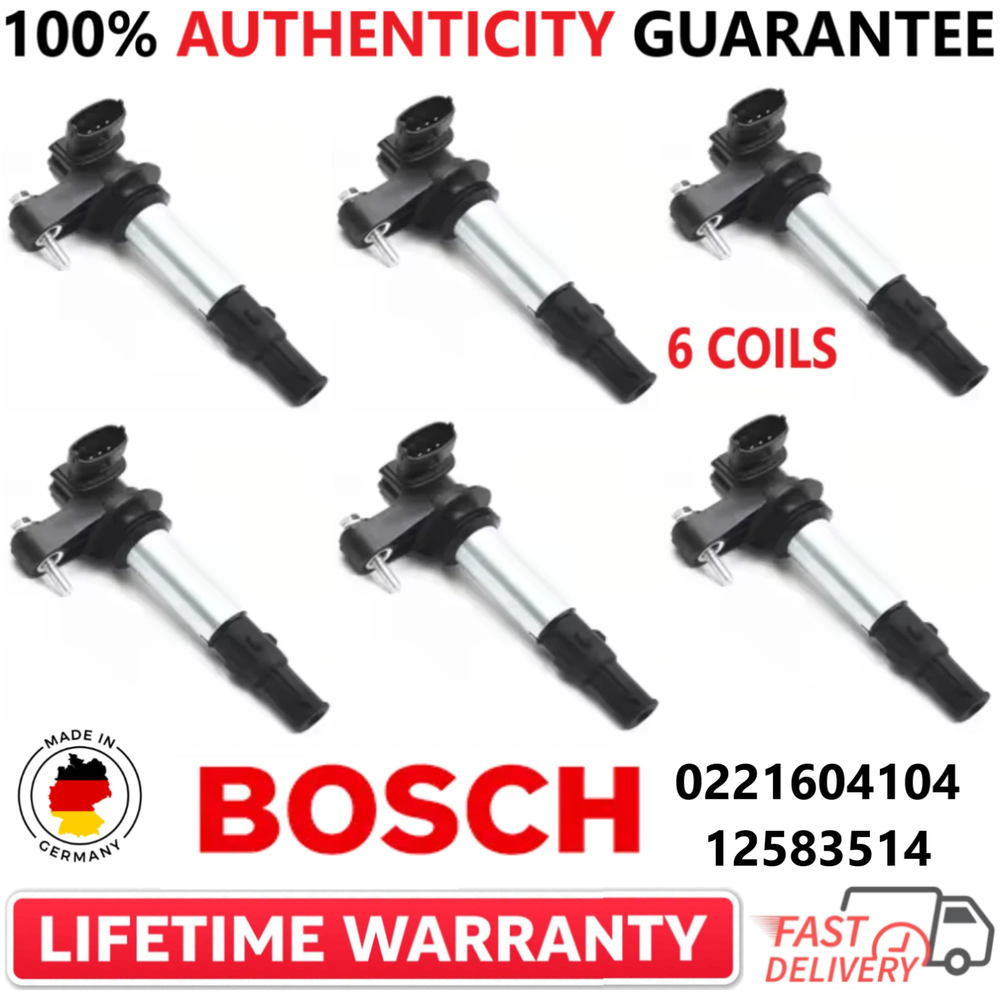 x6 OEM BOSCH Ignition Coils For 2004-2009 Cadillac, Saab, Buick V6, 0221604104