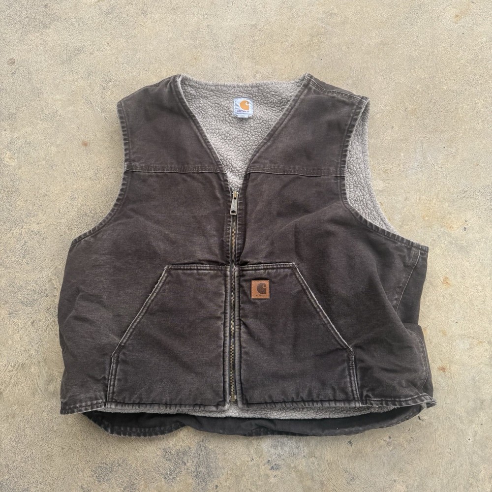 Carhartt Sherpa Lined Duck Canvas Vest Men's 2XL Dark Brown Workwear V26 DKB
