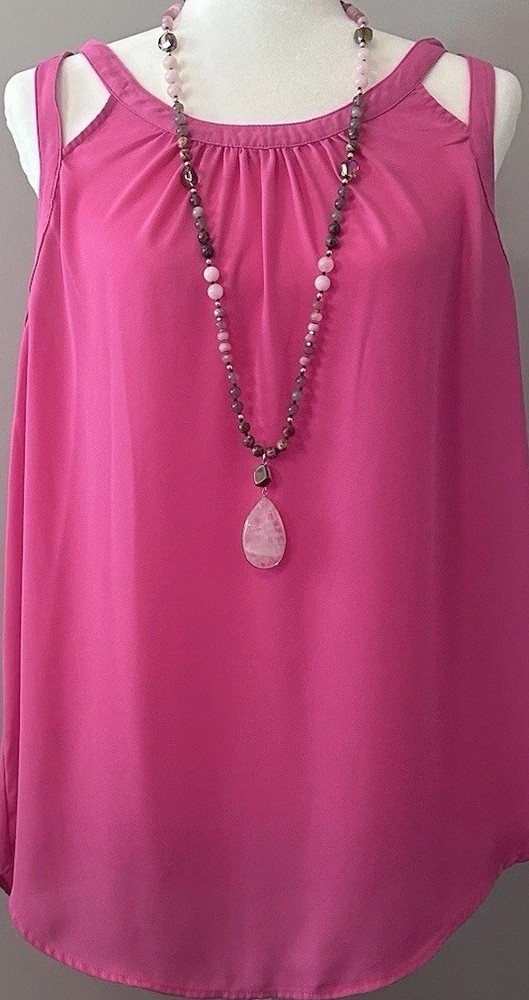 🌺 Torrid Hot Pink Chiffon Tank Size 0 Cutout Neckline Blouse Flowy Cami