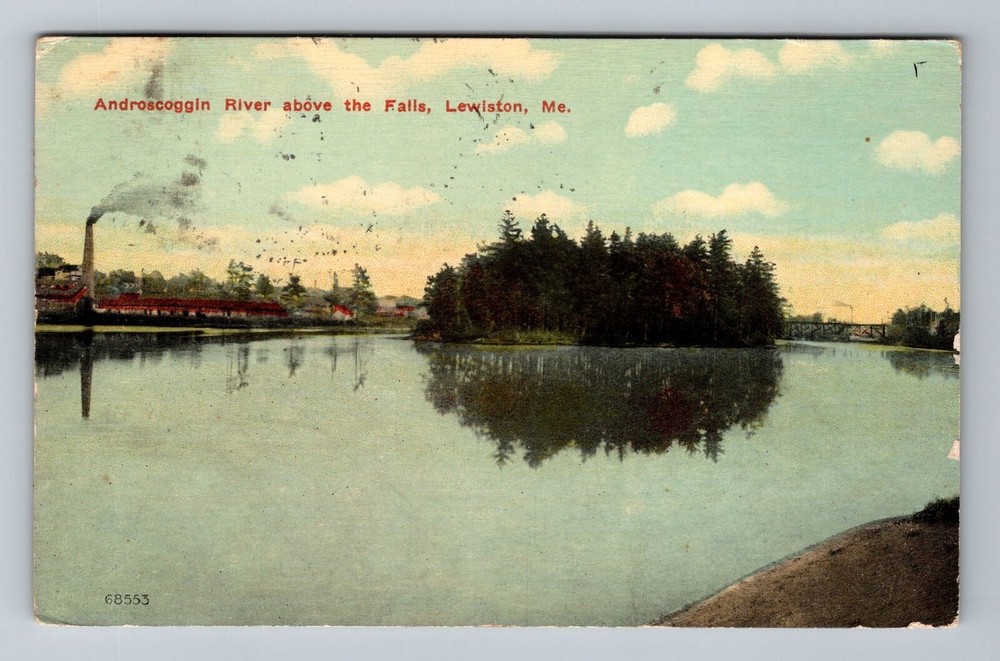Lewiston ME-Maine, Androscoggin River Above Falls, c1916 Vintage Postcard