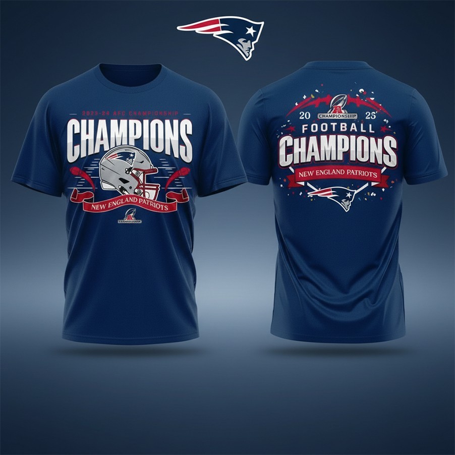 New England Patriots 2025-26 AFC Championship Champions Helmet TShirt