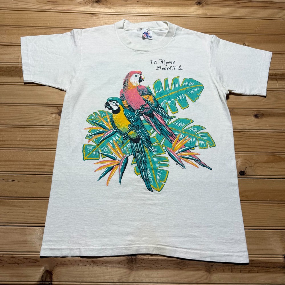 Vintage 80s Ft. Myers Beach Florida Tropical Parrot Souvenir T-Shirt USA Medium