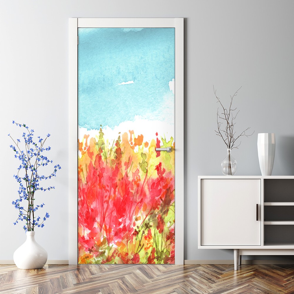 Watercolor Meadow Decal - Bubble-Free Nature Door Sticker