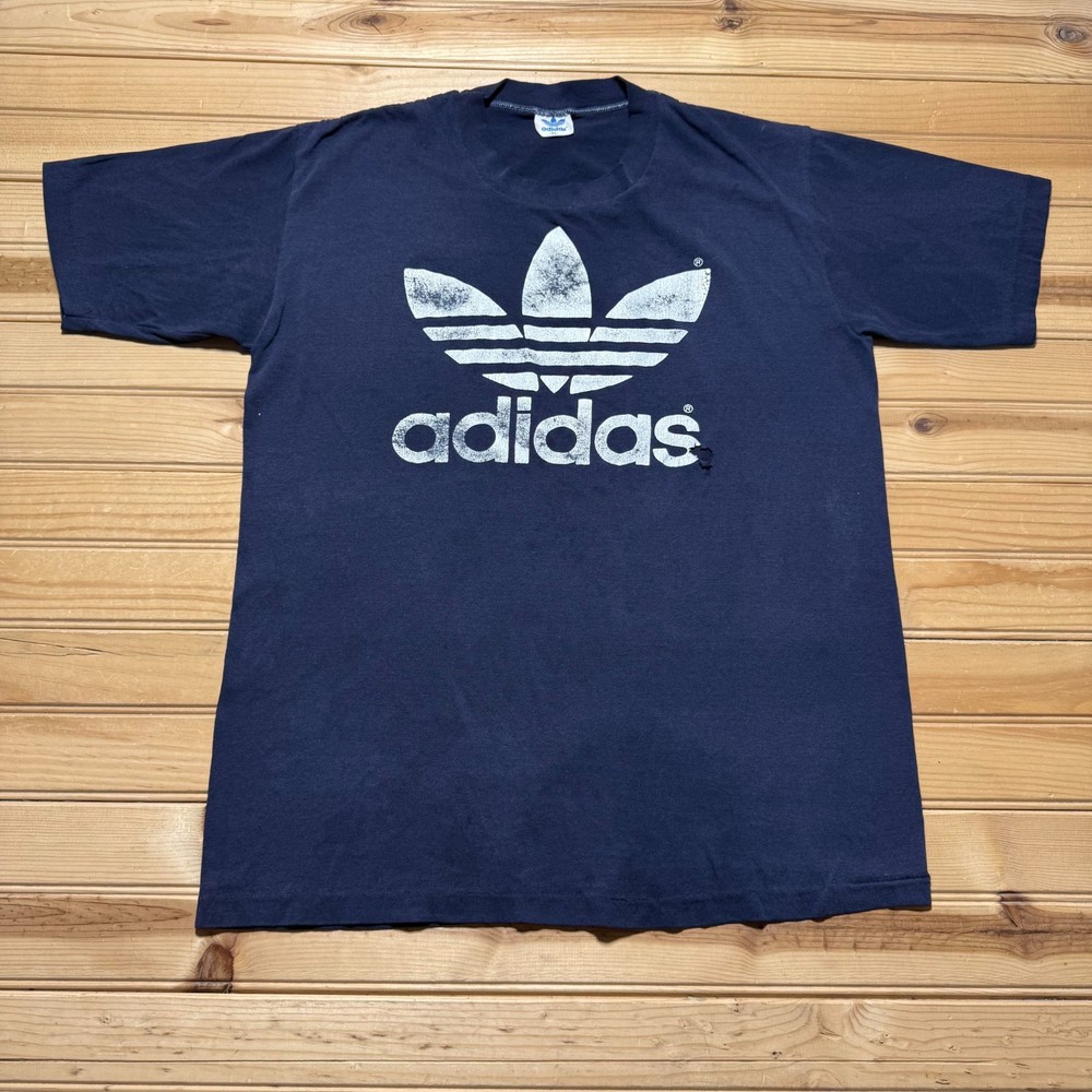 Vintage 70s Adidas Trefoil Big Logo Athletic Sportswear Graphic T-Shirt Size XL