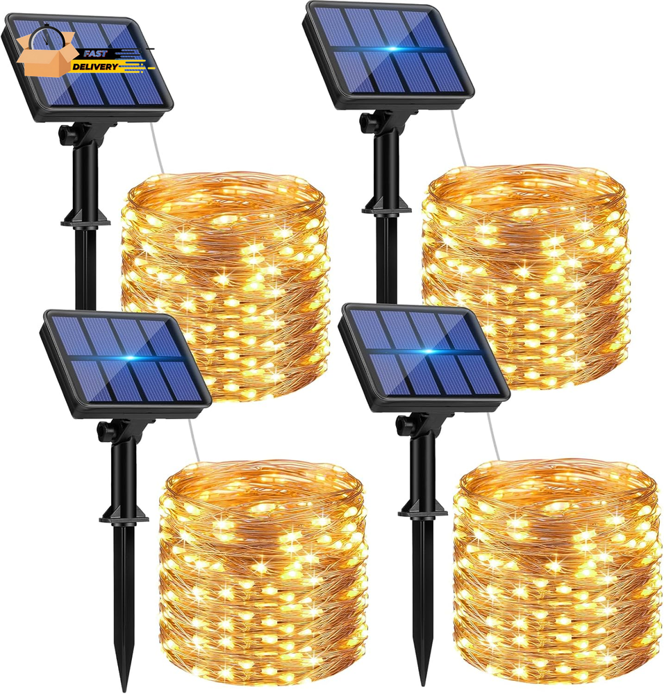 4 Pack Solar String Lights Outdoor - 320LED 132FT Solar Fairy Lights Waterproof