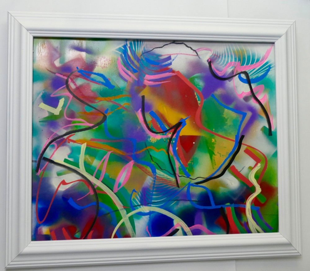 Modern art abstract acrylic painted gallery finished with frame ready to hang-image