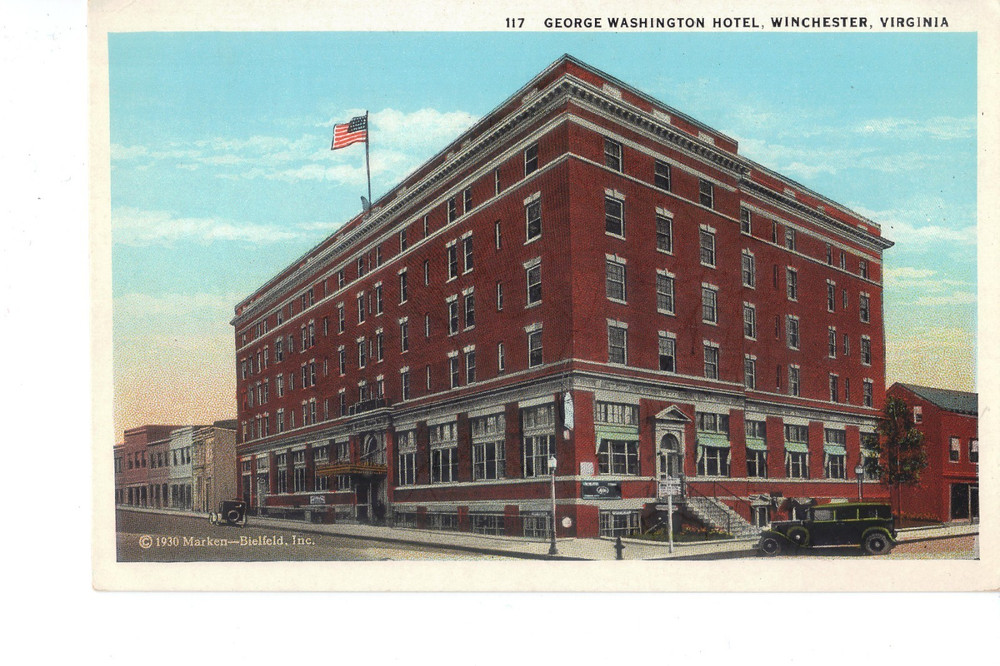 Winchester VA George Washington Hotel Vintage Postcard  Old Cars UNPOSTED EXCL