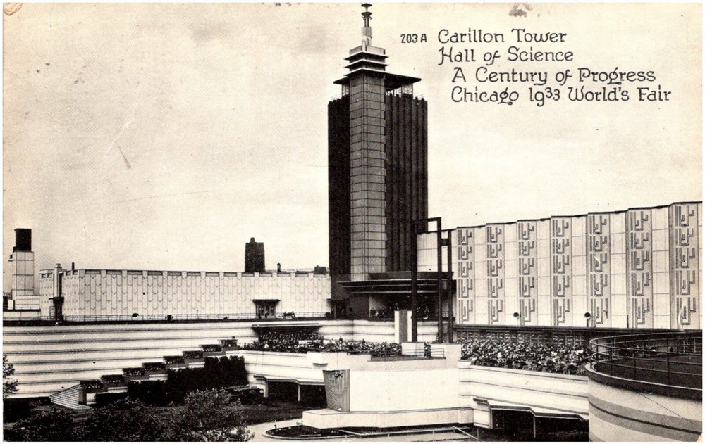 Carillon Tower & Hall Of Science Chicago Illinois 1933 World's Fair Postcard