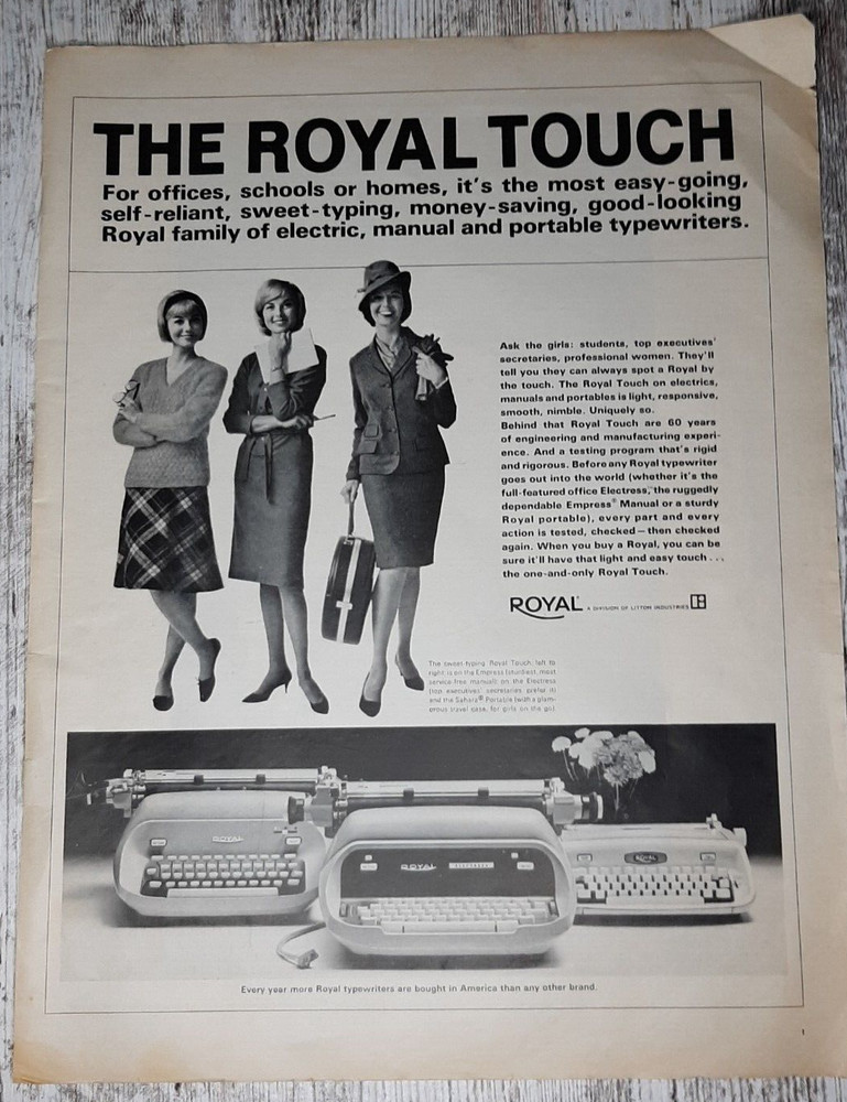 1965 Royal Vintage Print Ad Typewriter Electric Manual Portable Teacher Student