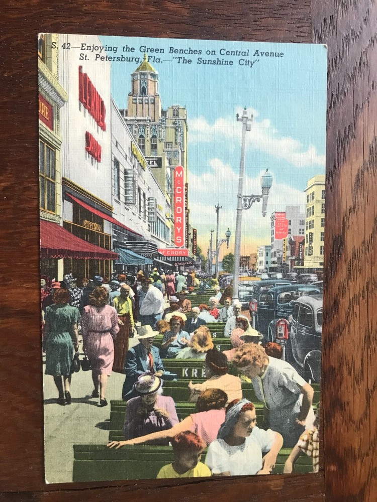 Green Benches on Central Avenue St Petersburg Florida Postcard