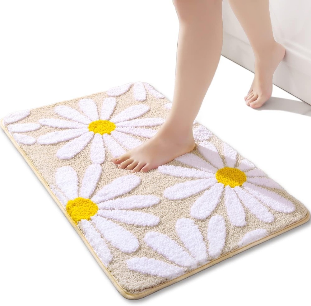 Beige Bathroom Rugs Cute Daisy Bath Mat White and Yellow Flower Decor Rug Non