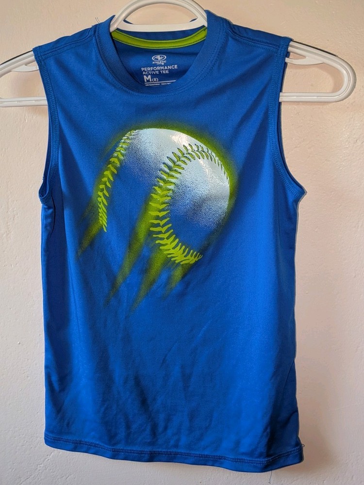 Athletic Works Kids sz M 8 tank top blue baseball graphic cobalt polyester