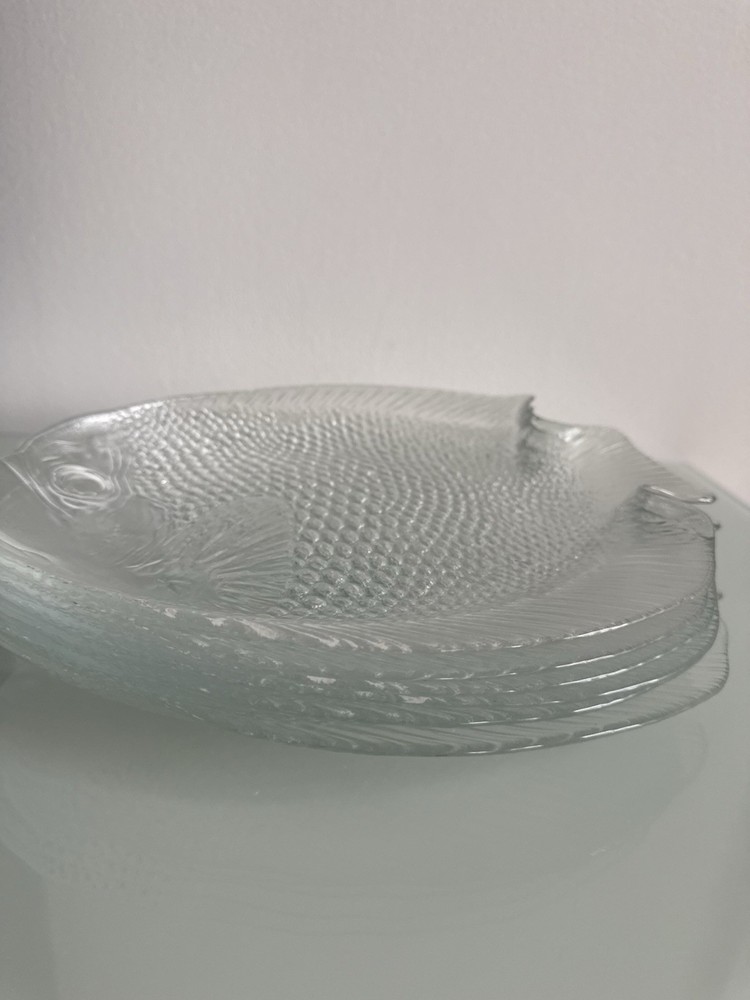 ✿ Set of 6 Vintage Clear Glass Leaf Plates Textured Serving Dishes Table Decor