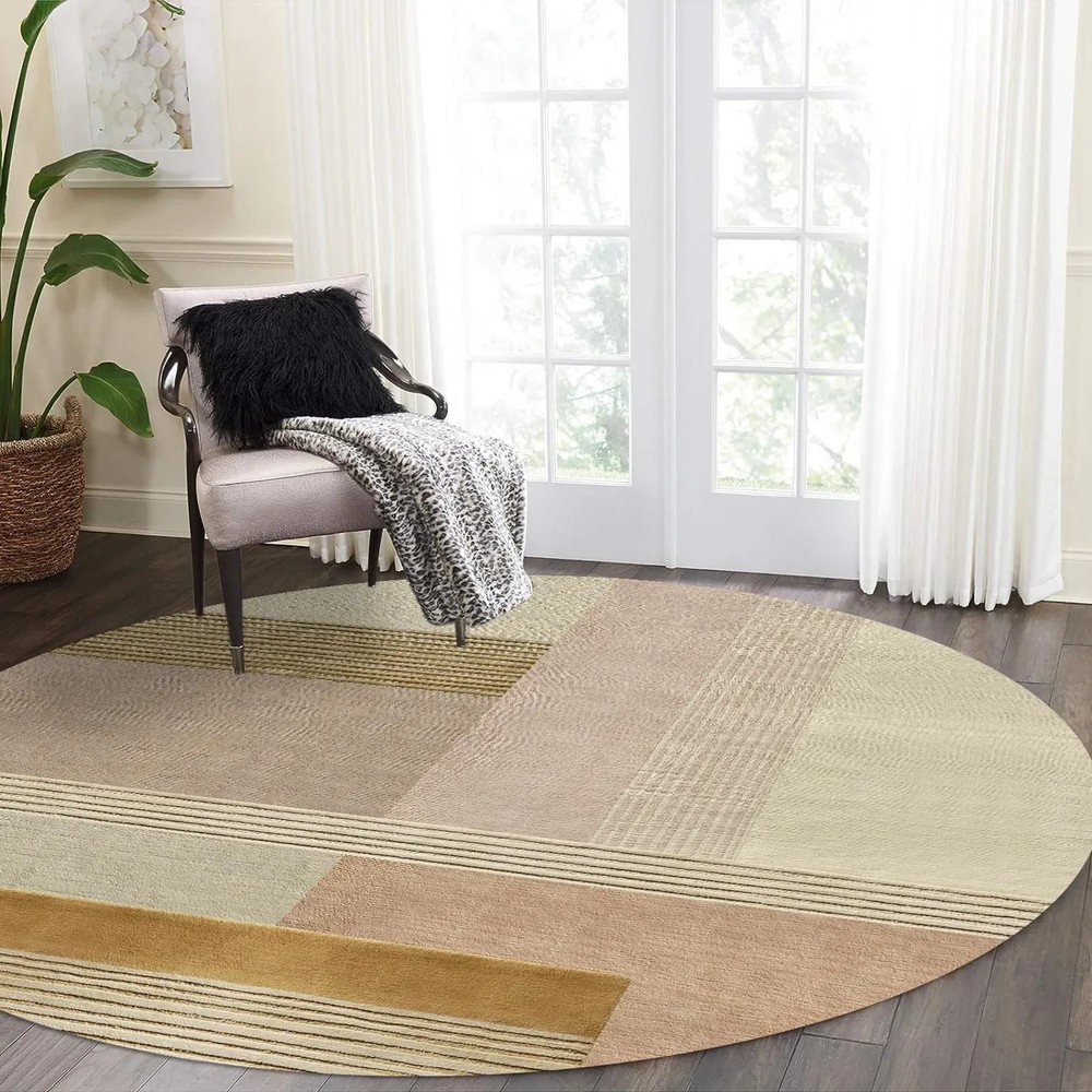 Hand Tufted Wool Round Rug: Modern Geometric Design