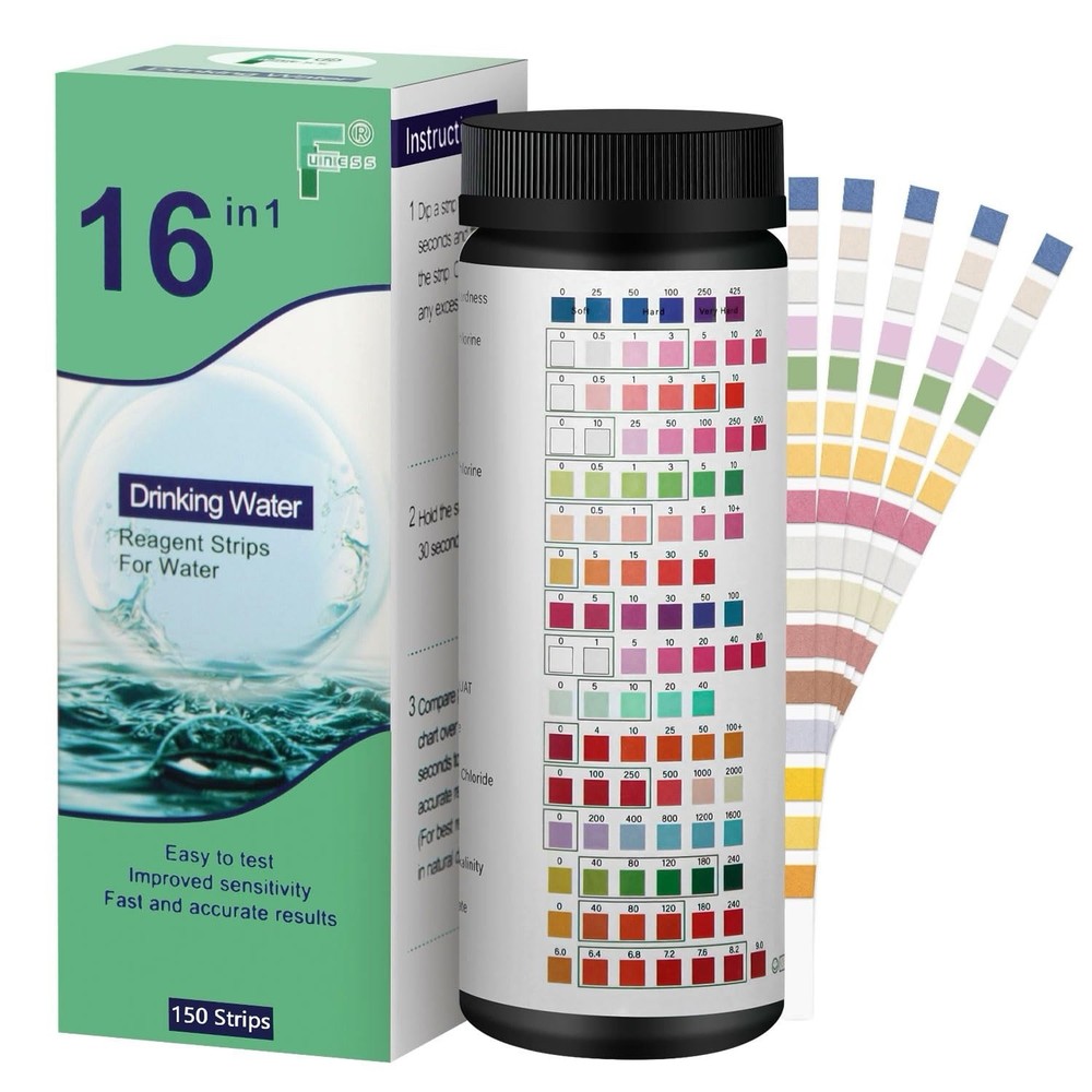 16-in-1 Water Test Kit - 150 Strips for Drinking Water, Hardness, pH, Chlorine,