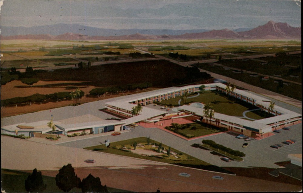 Phoenix Arizona Sands Hotel artist rendering aerial view 1957 vintage postcard