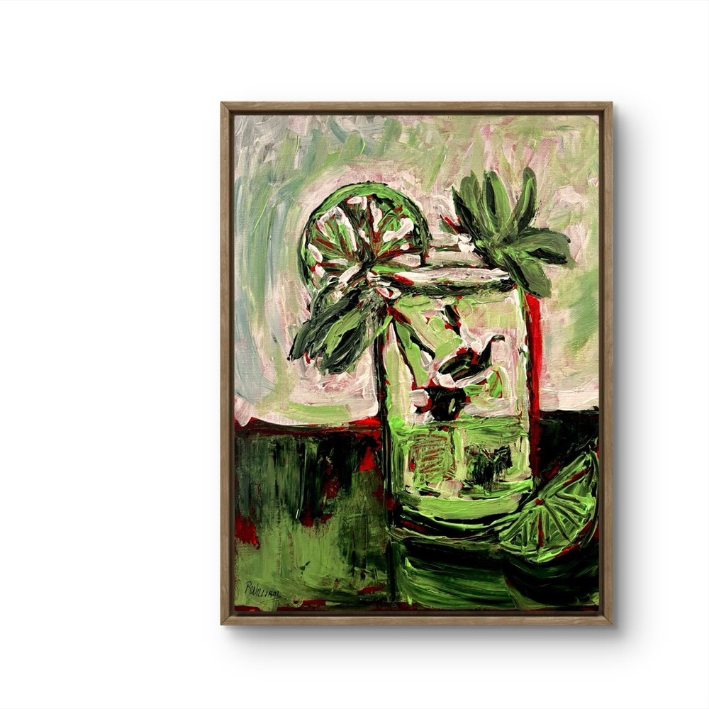 Original Art Signed 11x14 Expressionism Canvas Painting Mojito Cocktail F29
