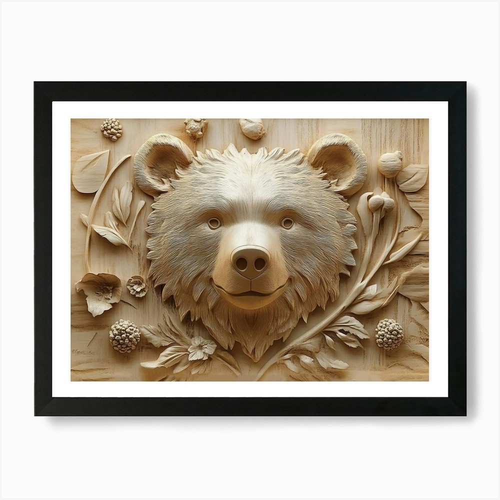 Bear Carving 2 Art Print Framed Wall Art Poster Canvas Print Picture