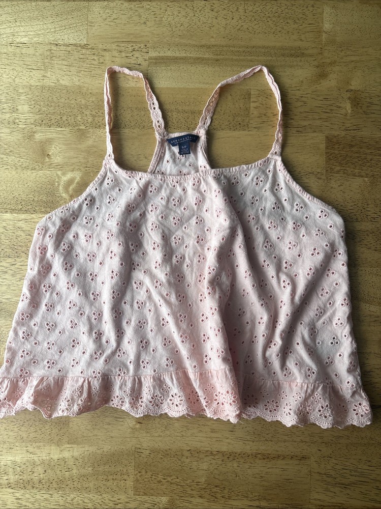 Powder Pink Eyelet Lace Strap Aeropostale Tank Top Crop Top Small