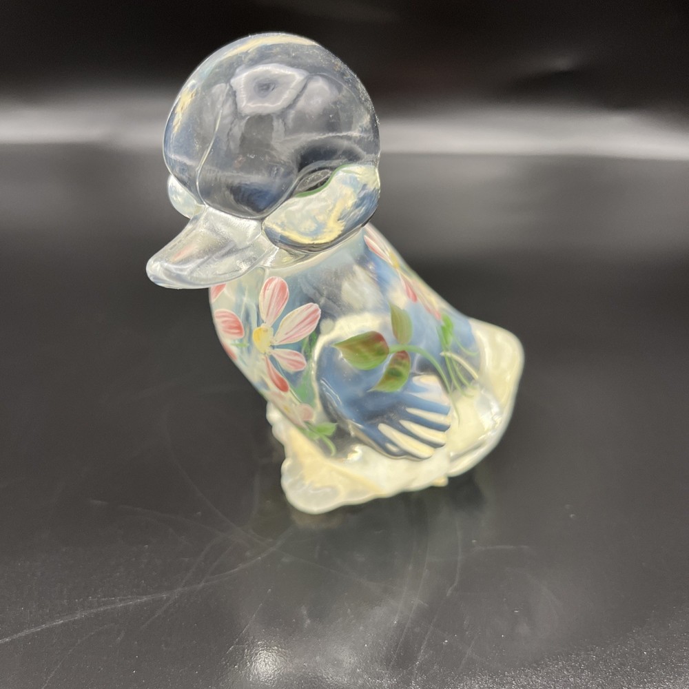 Fenton Clear Opalescent Duckling Figurine Hand Painted Signed