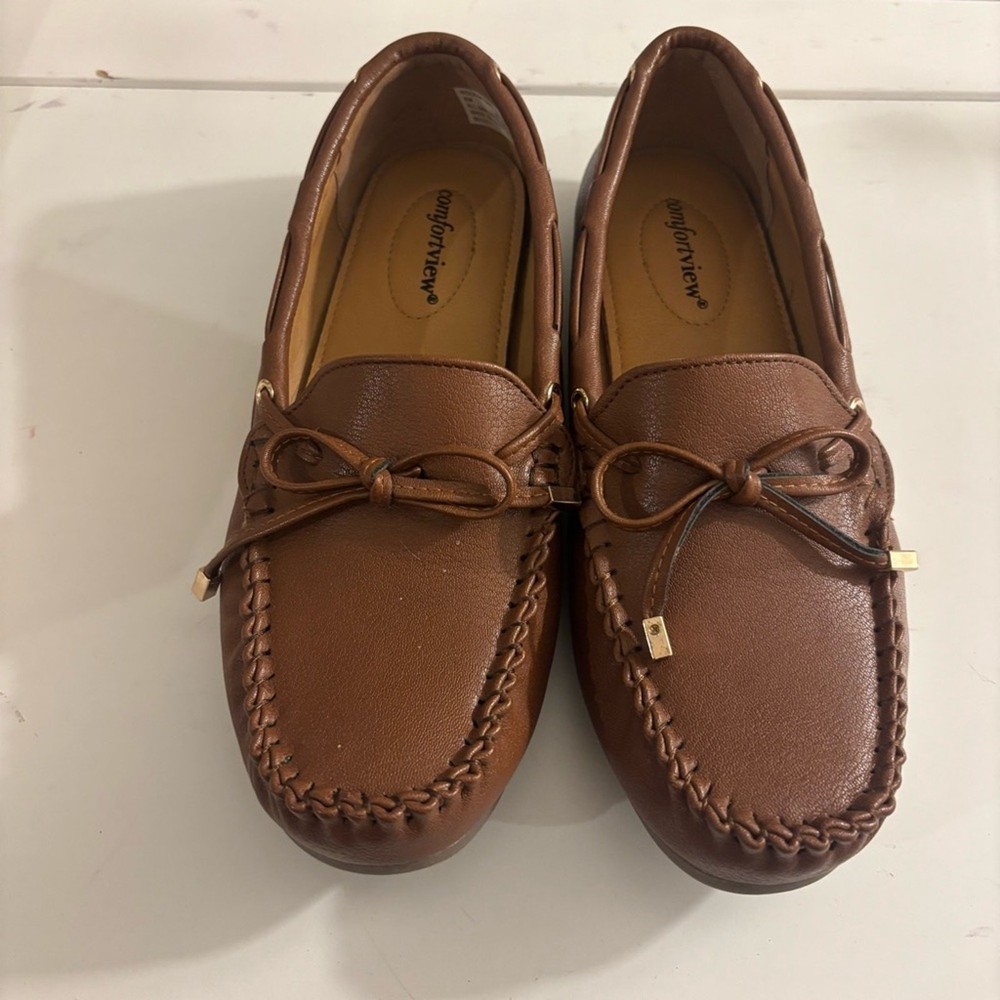 Comfortview Women’s Cognac Brown Preppy Slip-Mocasines Loafers Size 8M