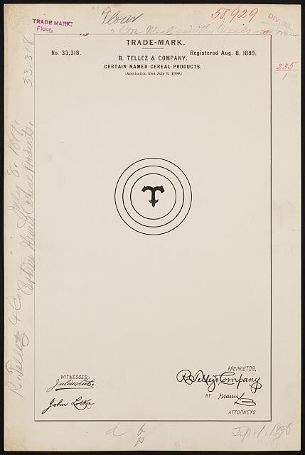 Photo:R Tellez Company Trademark Registration Anchor Logo Cereal 1899
