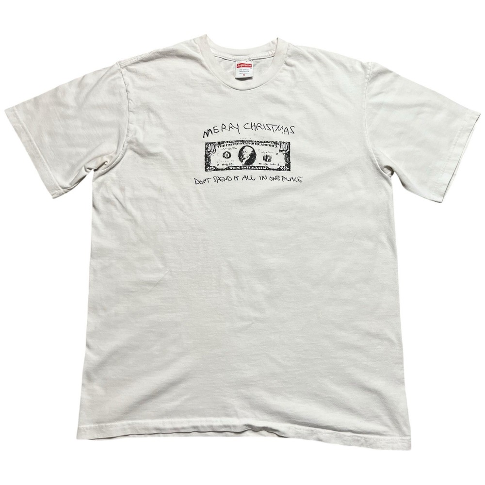 Supreme Merry Christmas 10 Bucks Shirt Size Medium Streetwear Skate Hype White