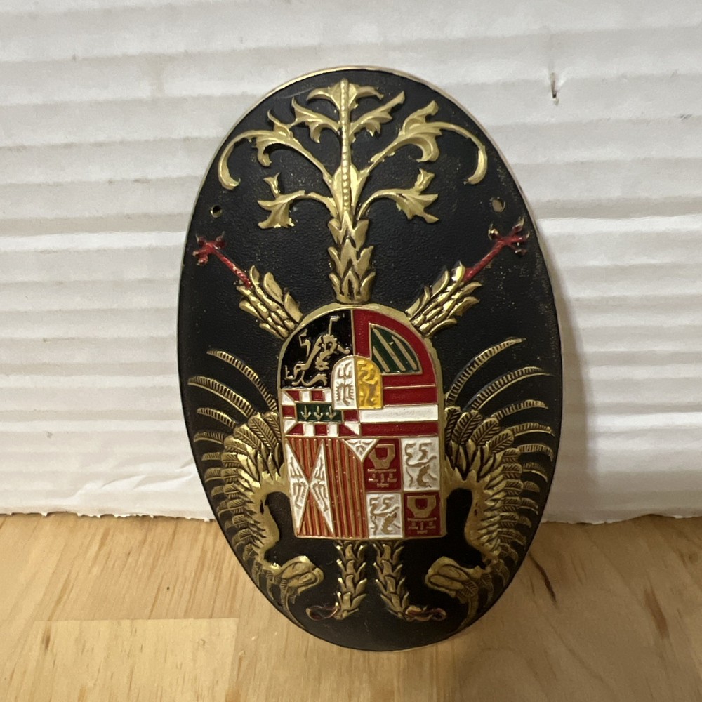 Vintage Military Uniform Emblem - Charles V of Spain Metal Heraldic Coat of Arms