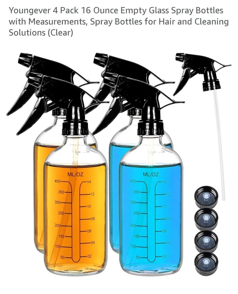 Youngever 4 Pack 16 Ounce Empty Glass Spray Bottles with Measurements