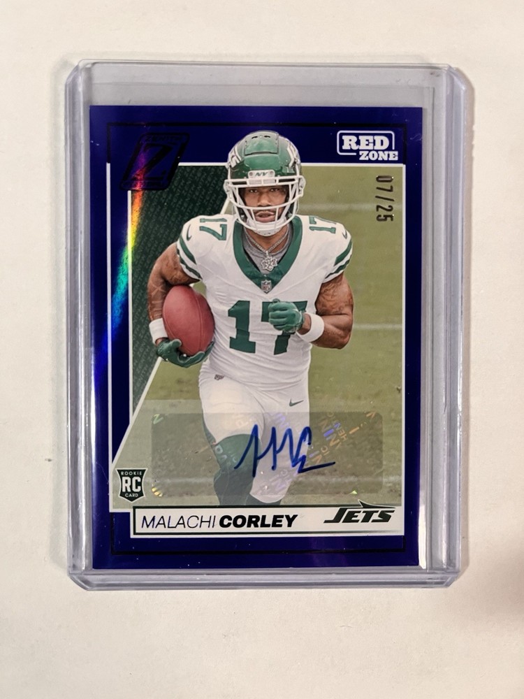 2024 Panini Zenith Malachi Corley RC Blue Red Zone Auto /25 SSP Jets