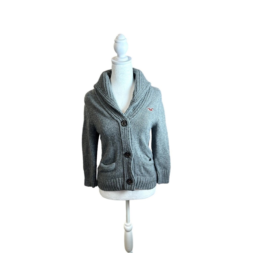 Hollister Sweater Womens Medium Grey V Neck Cardigan Knit Y2K Vintage Top